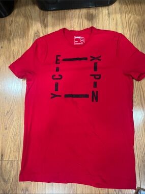 Express Red Short Sleeve Crewneck with Black Graphic
